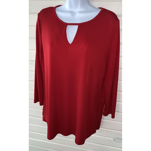 Talbots Tops - Talbots Sz MEDIUM Red Liquid Knit Career Easy Care Keyhole Neck Top EUC
